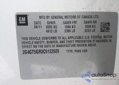 2012 Buick Regal Premium 2 z USA, uszkodzony, nr VIN 2G4GT5GR3C9122929